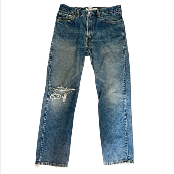 Levi's 505 regular fit Classic Blue Straight Jeans with Authentic Distressing - Picture 1 of 9